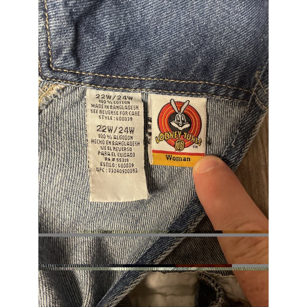 90s Looney Tunes Tweety Bird Denim Overalls Shorts Shortalls Plus 22W 24W - Picture 12 of 12